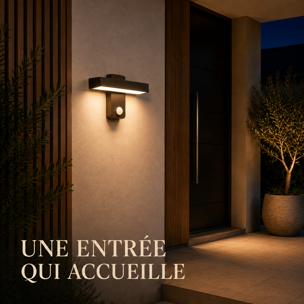 Applique Pivot 350 éclairant une entrée de maison