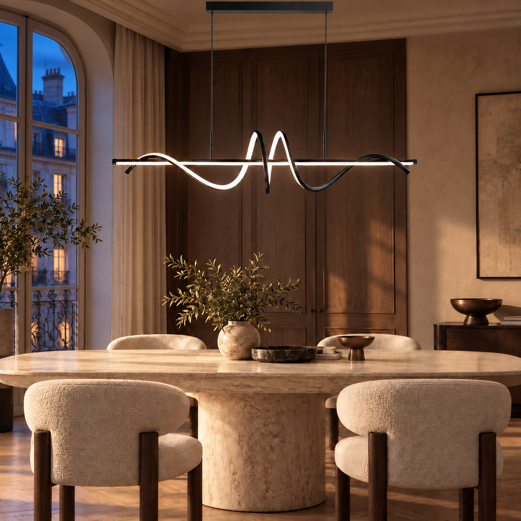 Suspension Waveline dans un intérieur parisien à l'heure bleue