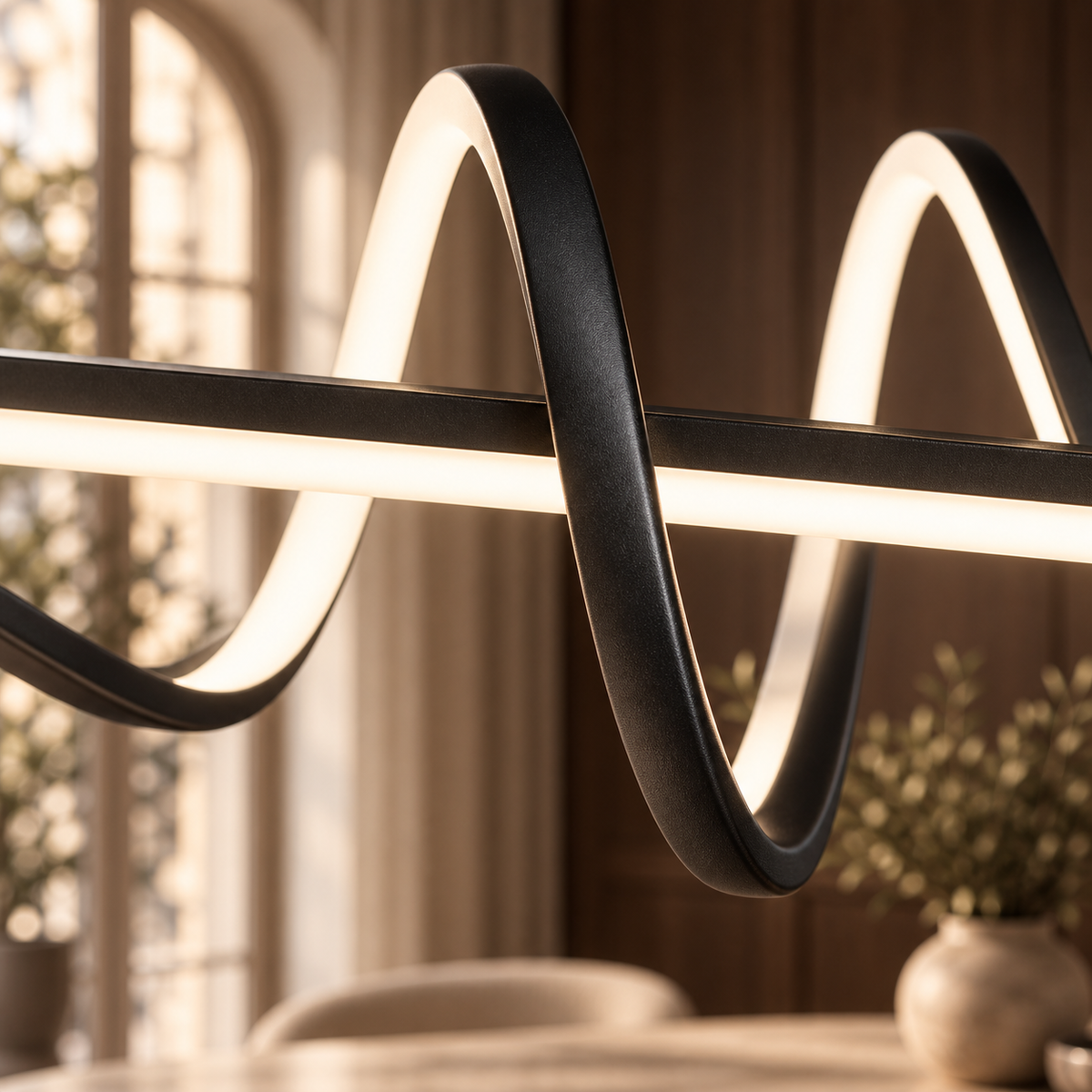 Détail de la finition noire et du ruban lumineux de Waveline