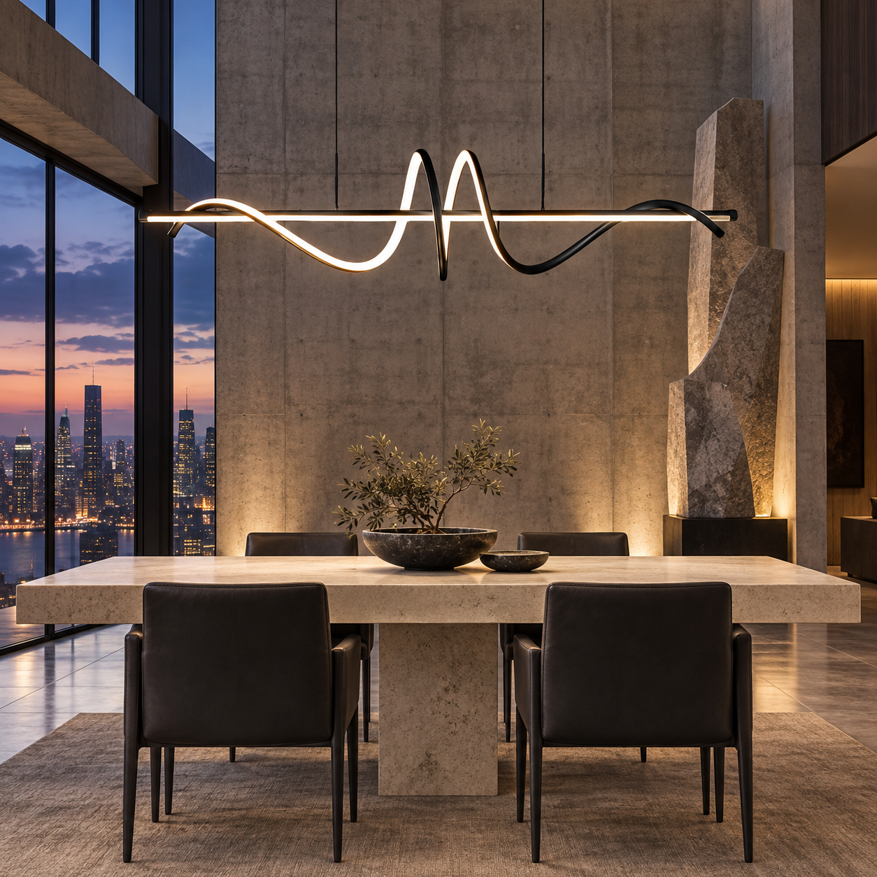 Suspension Waveline dans un intérieur brutaliste
