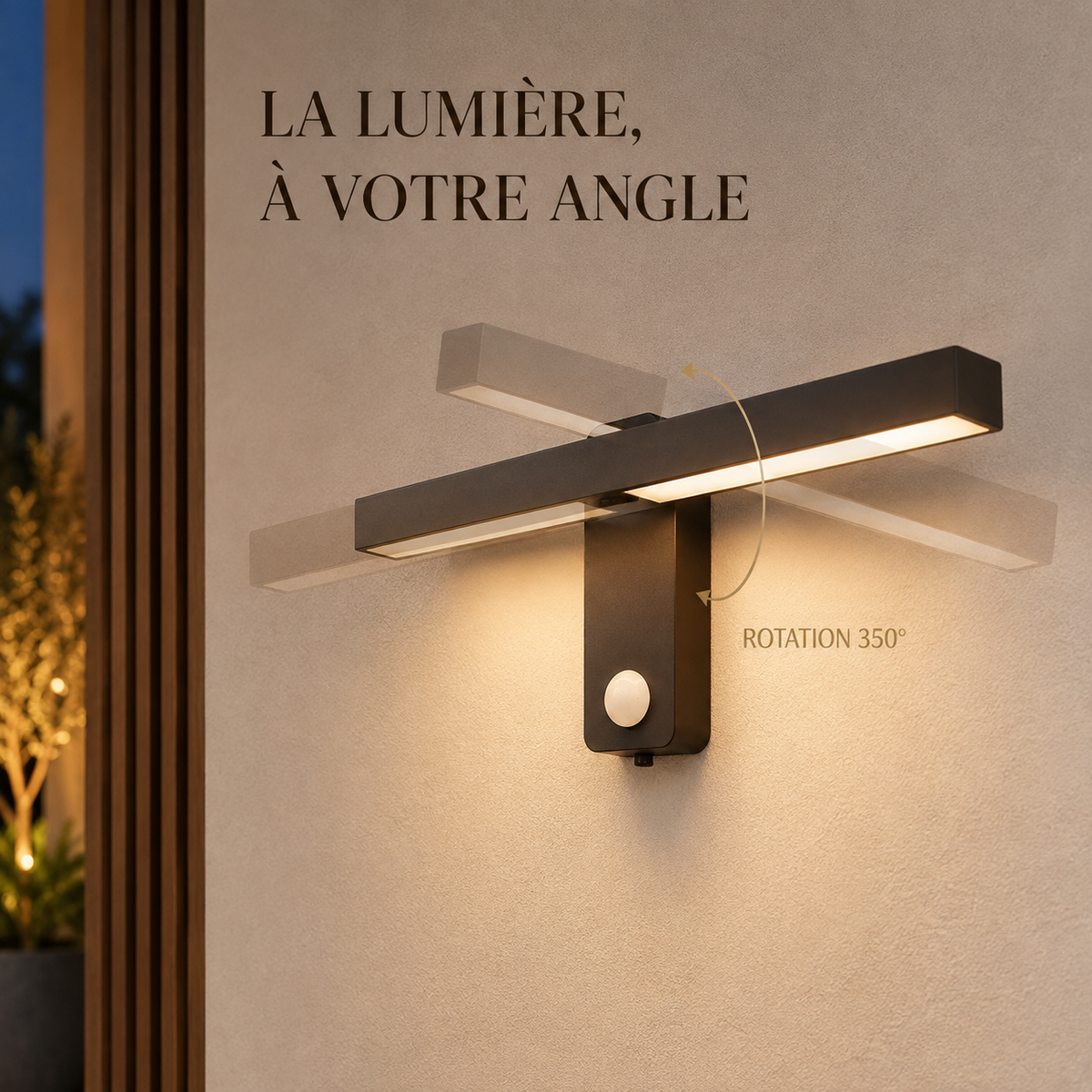 Schéma de la rotation sur 350° de l'applique Pivot 350