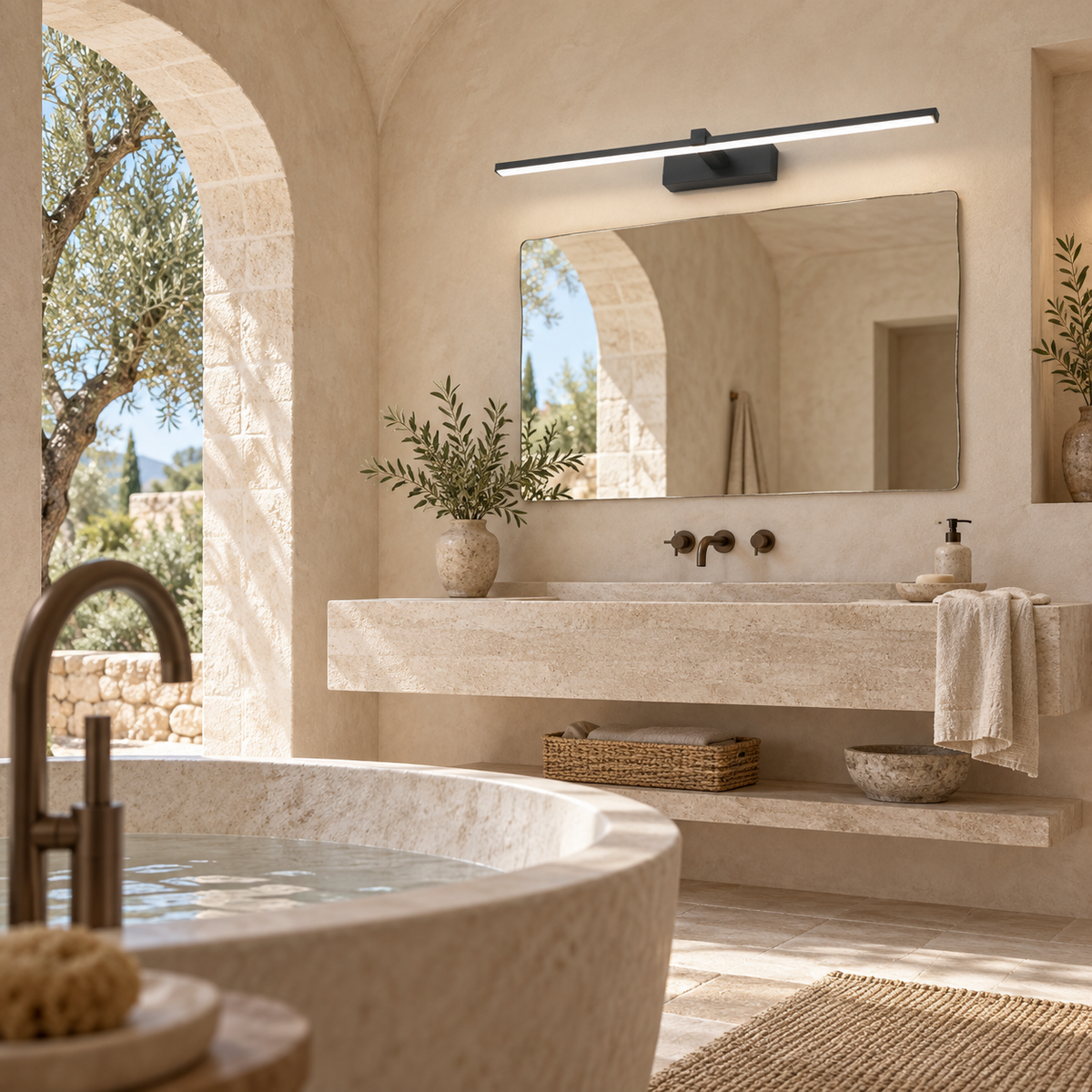 Applique Trait dans une salle de bain en pierre calcaire