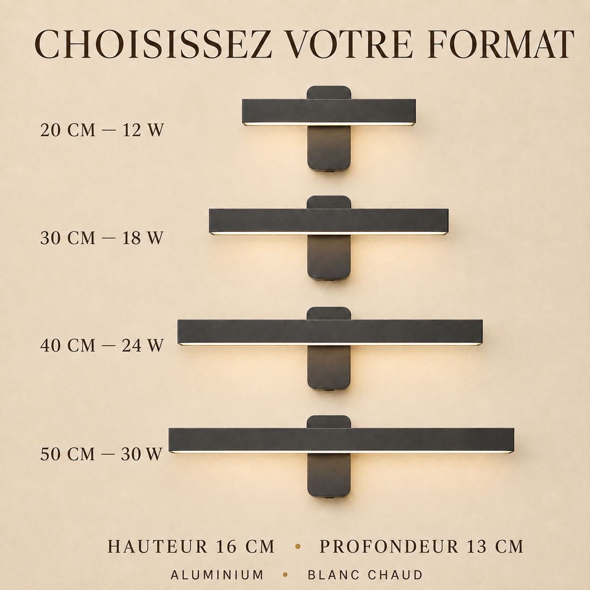 Guide des longueurs de Pivot 350 : 20, 30, 40 et 50 cm