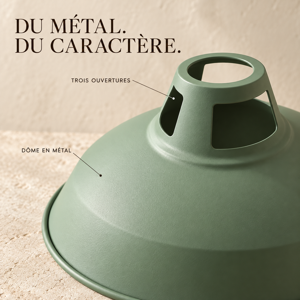 Détail du métal et des trois ouvertures de l'abat-jour Atelier 27