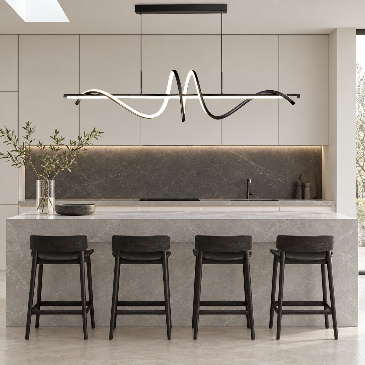 Suspension Waveline au-dessus d'un îlot de cuisine