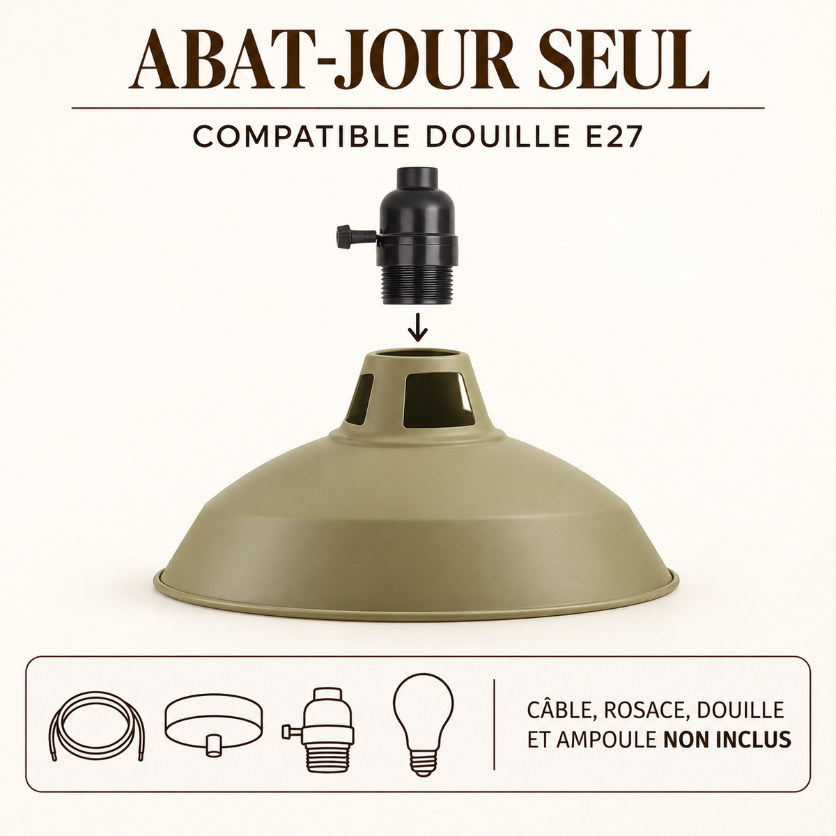 Contenu du colis : abat-jour seul, kit E27 non inclus