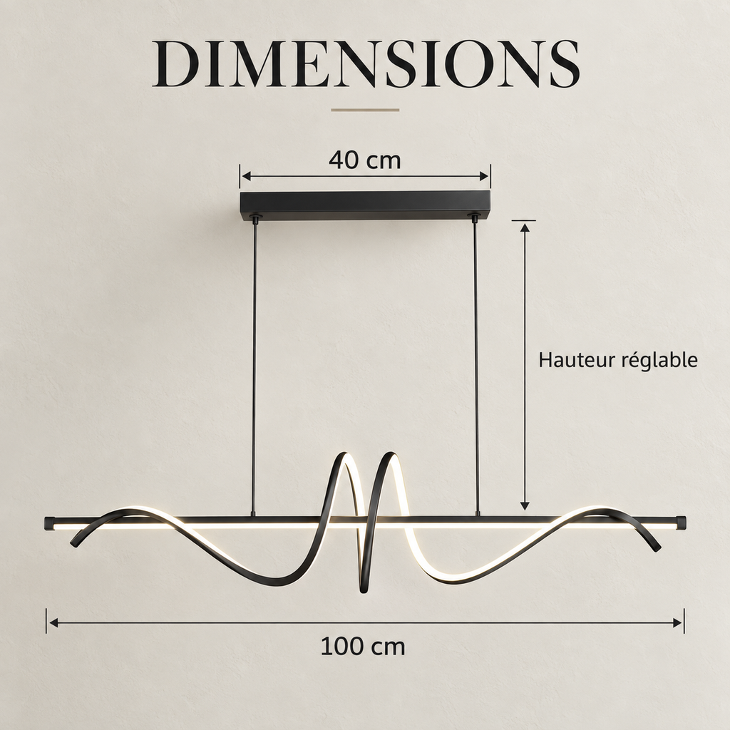 Dimensions de Waveline : 100 cm de long, platine 40 cm, hauteur réglable